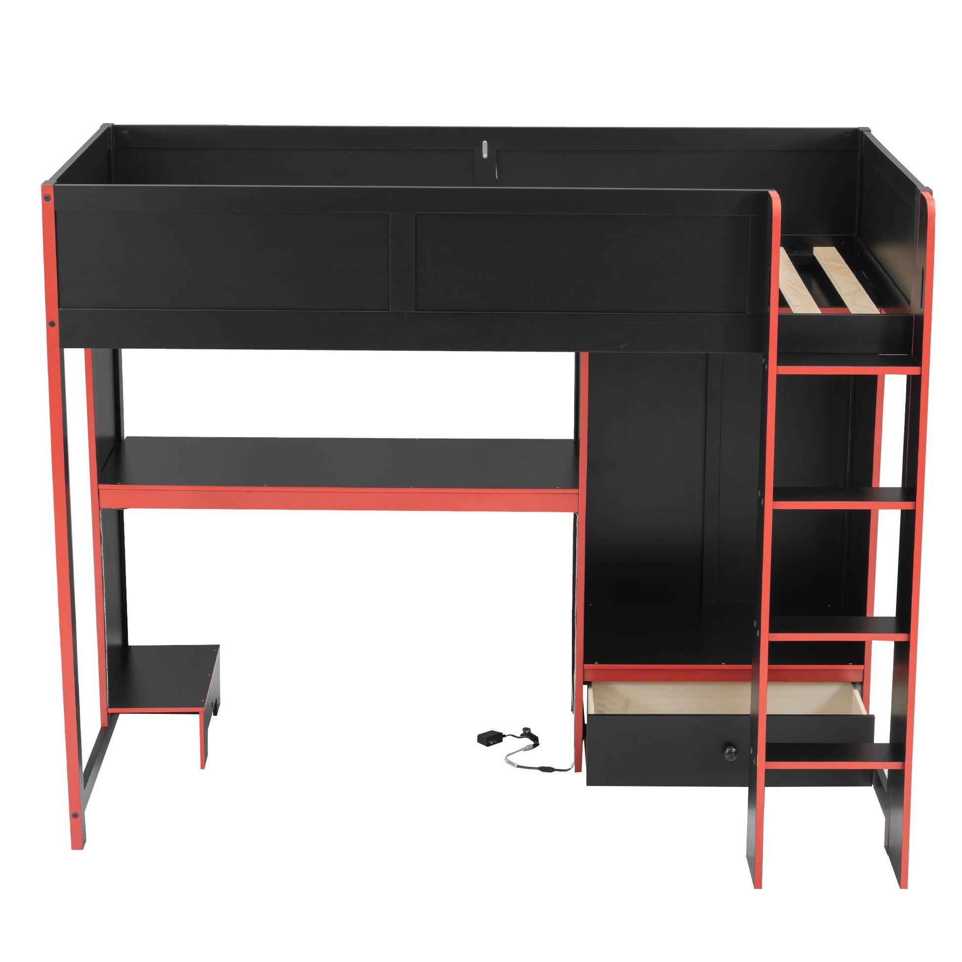 Gaming Loft Bed With Built In Desk, Wardrobe, LED Lighting And Drawer - The Sleep Loft - Online Mattress Showroom NYC