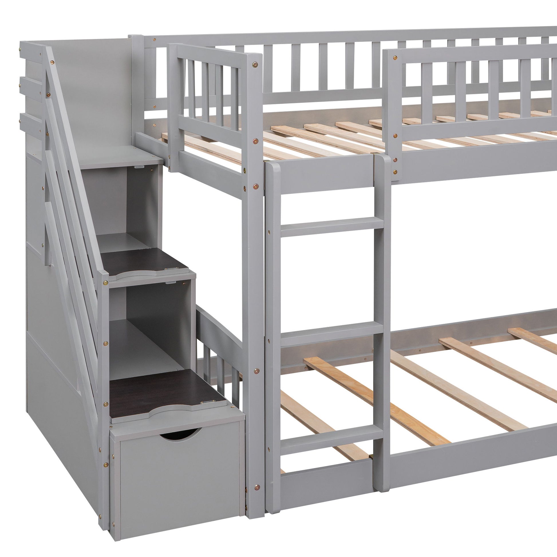 Twin Over Twin Bunk Stairway Bed With 2 Drawers And Slide - Gray - The Sleep Loft - Online Mattress Showroom NYC