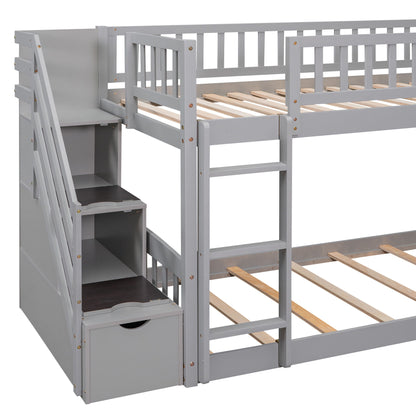 Twin Over Twin Bunk Stairway Bed With 2 Drawers And Slide - Gray - The Sleep Loft - Online Mattress Showroom NYC