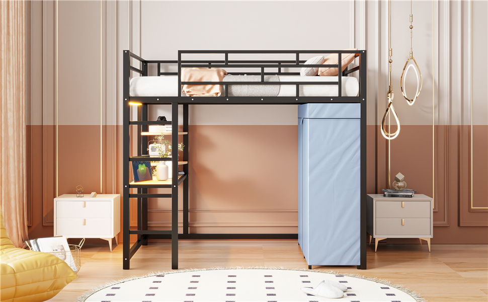 Loft Bed With Desk, Shelves, Power Outlet, LED Light And Wardrobe - The Sleep Loft - Online Mattress Showroom NYC