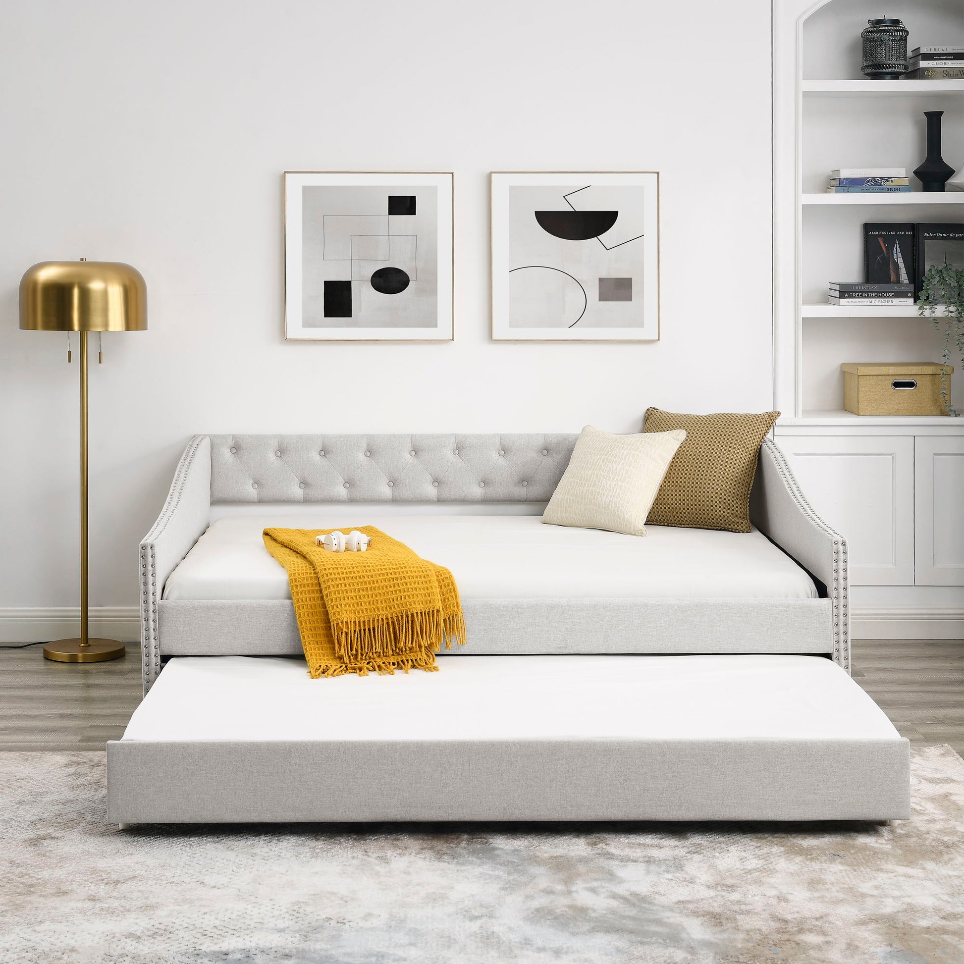 Upholstered Tufted Daybed With Drawers, Waved Arms - The Sleep Loft - Online Mattress Showroom NYC
