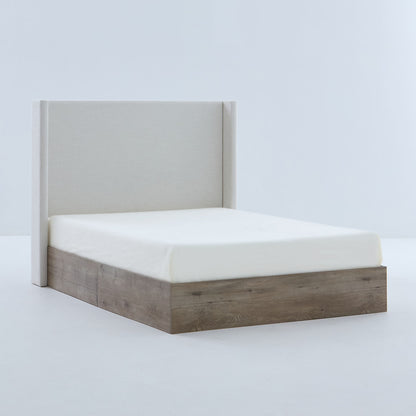 Shelton - Queen Upholstered Wingback Bed With 54" High Headboard - Ivory / Light Gray / Camel Oak - The Sleep Loft - Online Mattress Showroom NYC