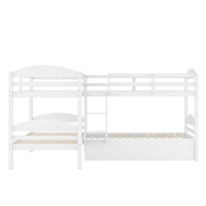 Twin L-Shaped Bunk Bed With Trundle - White - The Sleep Loft - Online Mattress Showroom NYC