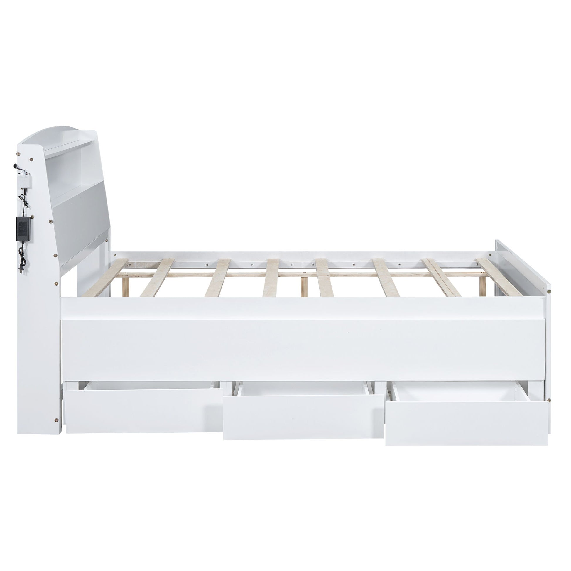 Full Size Platform Bed With Storage LED Headboard, Twin Trundle And 3 Drawers - White - The Sleep Loft - Online Mattress Showroom NYC