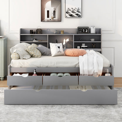 Captain Bed With Built In Bookshelves, 3 Storage Drawers, And Trundle - The Sleep Loft - Online Mattress Showroom NYC
