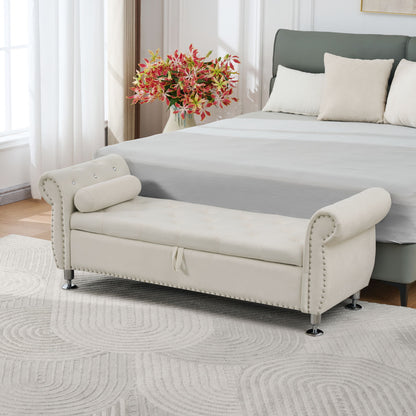 Storage Bench With Crystal Buttons And 1 Pillow For Bedroom - The Sleep Loft - Online Mattress Showroom NYC