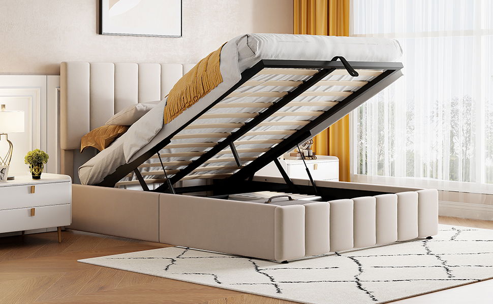 Elegant Upholstered Platform Bed With Hydraulic Storage System - The Sleep Loft - Online Mattress Showroom NYC
