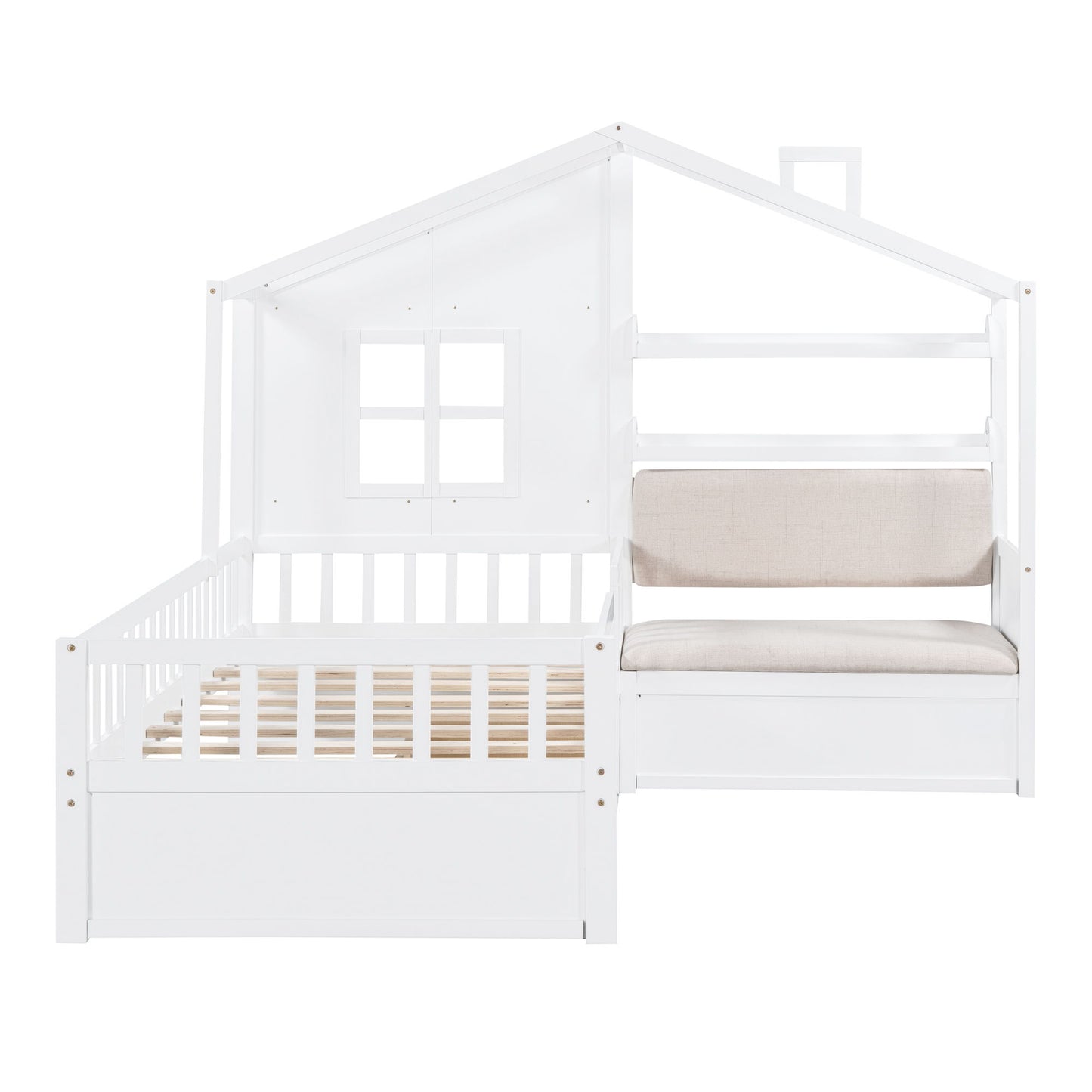 House Bed With Sofa, Kids Platform Bed With 2 Drawers And Storage Shelf - The Sleep Loft - Online Mattress Showroom NYC