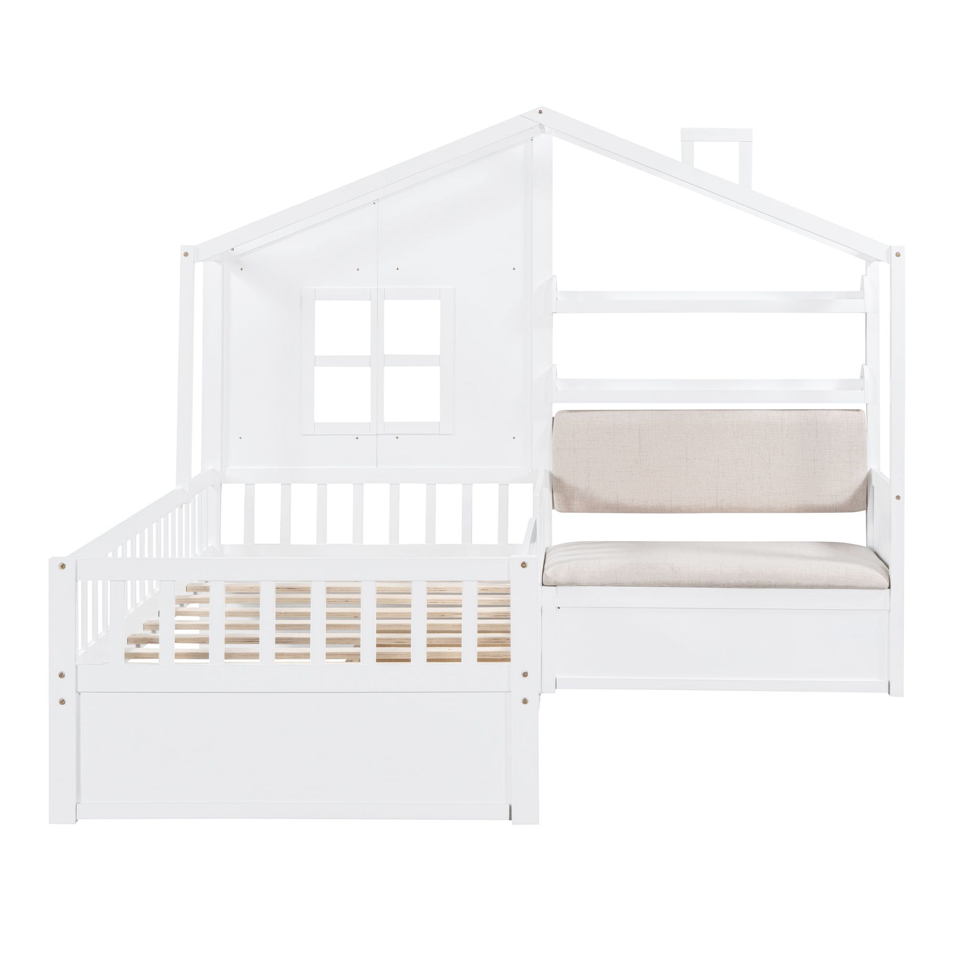 House Bed With Sofa, Kids Platform Bed With 2 Drawers And Storage Shelf - The Sleep Loft - Online Mattress Showroom NYC
