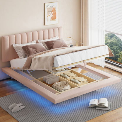 Upholstered Floating Hydrualic Platform Bed With LED Light And USB Port - The Sleep Loft - Online Mattress Showroom NYC