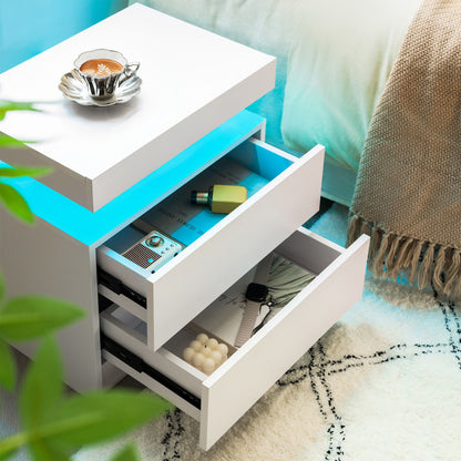 Modern LED Bedside Table Cabinet With Adjustable Lights And 2 Drawers - White - The Sleep Loft - Online Mattress Showroom NYC