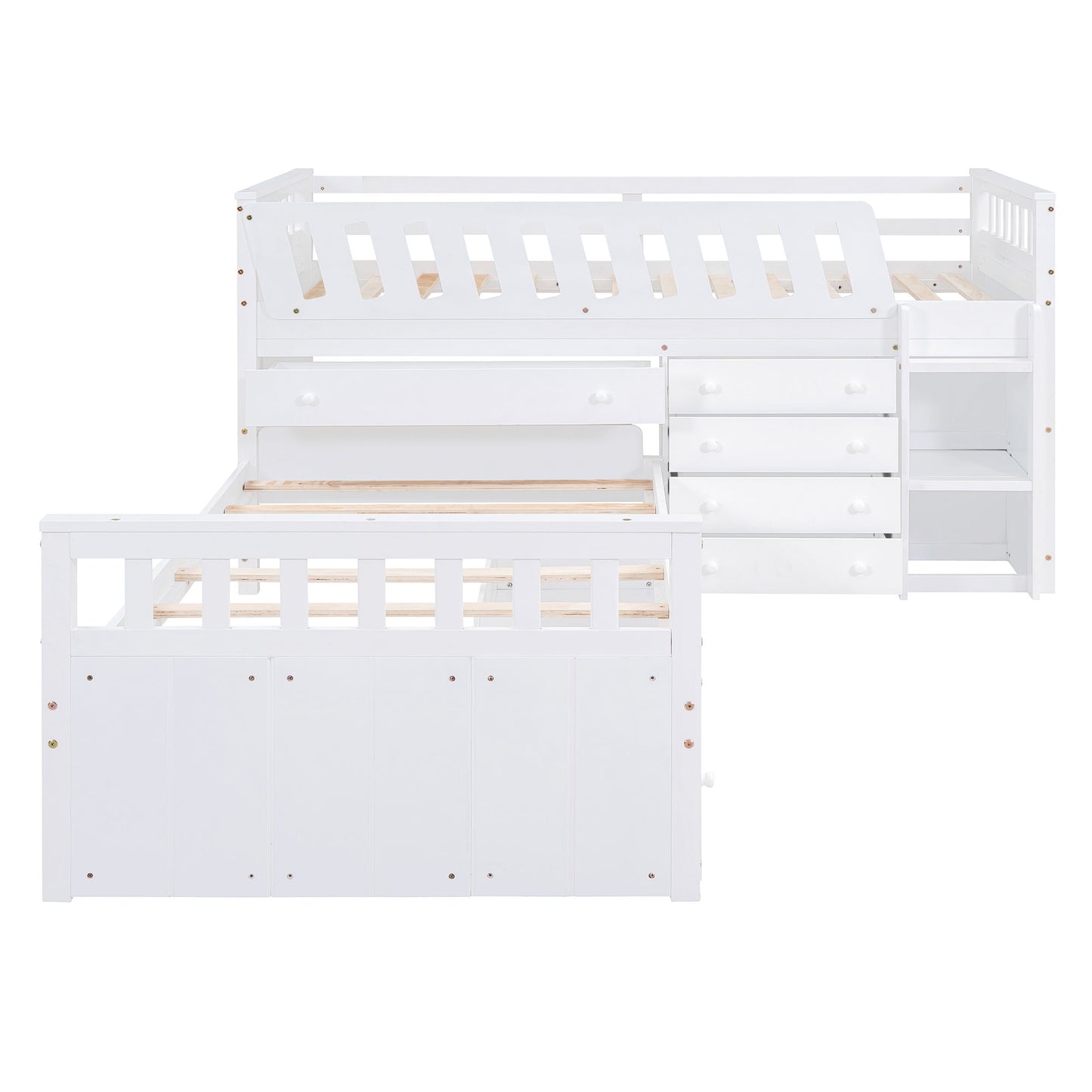 Loft Platform Bed With 7 Drawers And Full Guardrails, Modern L Shaped Space Savin - The Sleep Loft - Online Mattress Showroom NYC