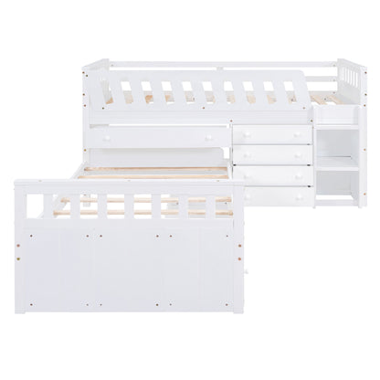 Loft Platform Bed With 7 Drawers And Full Guardrails, Modern L Shaped Space Savin - The Sleep Loft - Online Mattress Showroom NYC