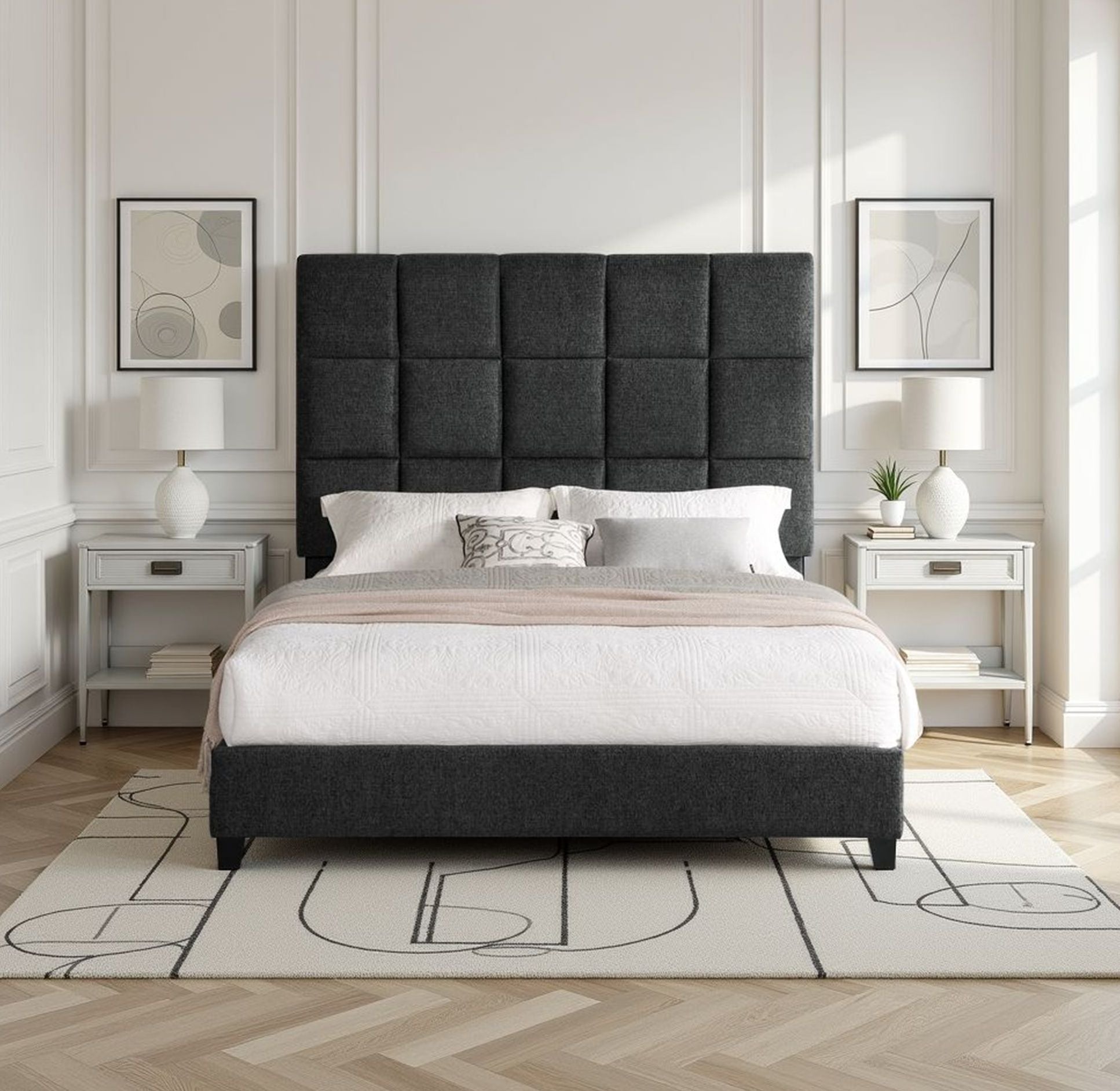Squares Upholstered Platform Bed - The Sleep Loft - Online Mattress Showroom NYC