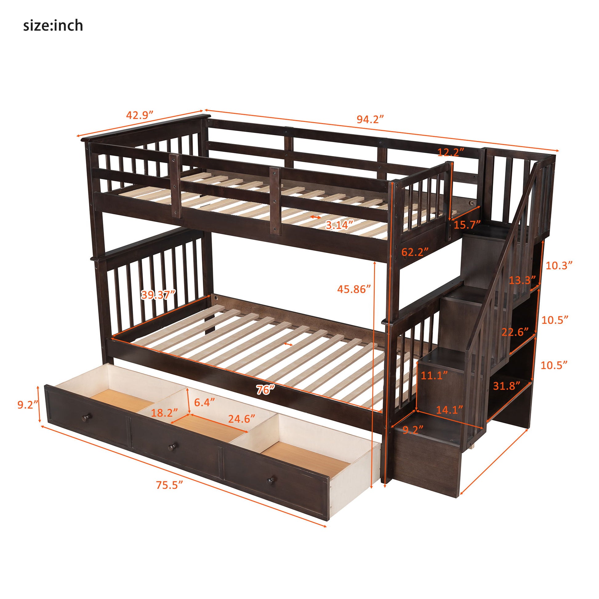 Stairway Bunk Bed With Storage And Guard Rail For Bedroom - The Sleep Loft - Online Mattress Showroom NYC