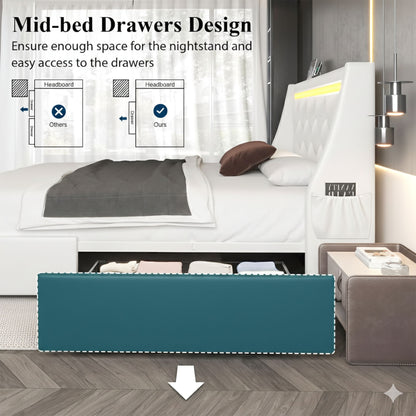 Wingback Upholstered Bed Frame With LED Lights, Charging Station - The Sleep Loft - Online Mattress Showroom NYC