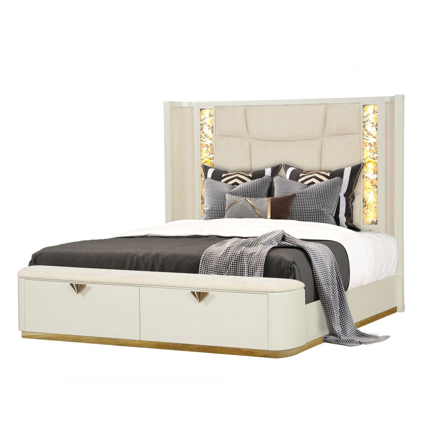 La Pierre - King Bed With Storage Drawers And LED Headboard - Beige - The Sleep Loft - Online Mattress Showroom NYC