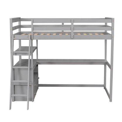 Modern Loft Bed With Built In Desk, Shelves, And 2 Drawers - The Sleep Loft - Online Mattress Showroom NYC
