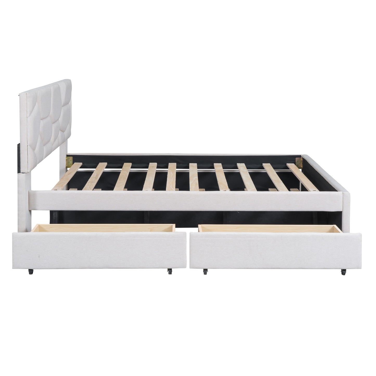 Upholstered Platform Bed With Brick Pattern Headboard And Twin Long Size Trundle - The Sleep Loft - Online Mattress Showroom NYC