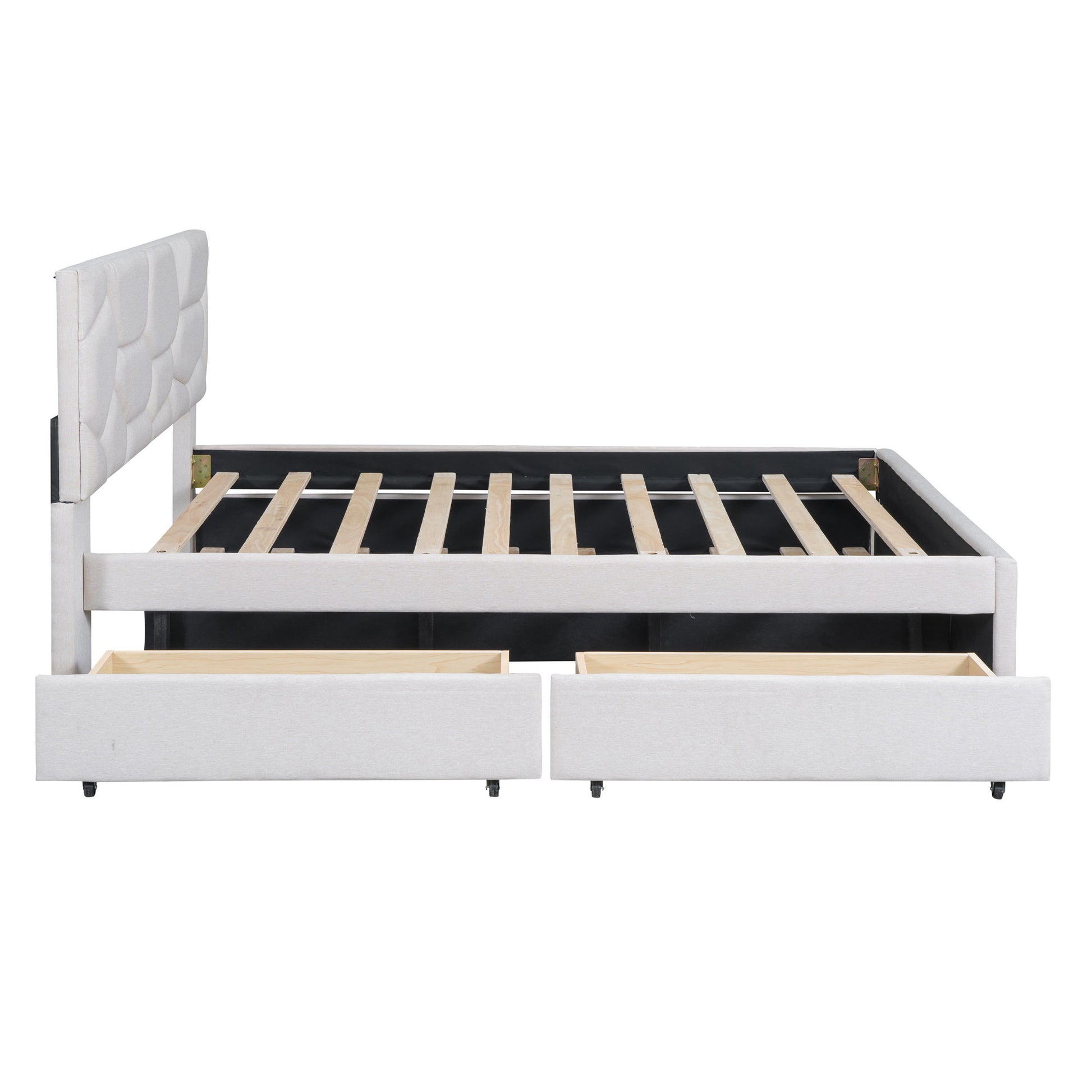 Upholstered Platform Bed With Brick Pattern Headboard And Twin Long Size Trundle - The Sleep Loft - Online Mattress Showroom NYC