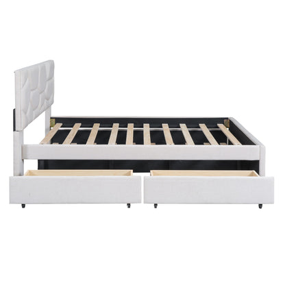 Upholstered Platform Bed With Brick Pattern Headboard And Twin Long Size Trundle - The Sleep Loft - Online Mattress Showroom NYC