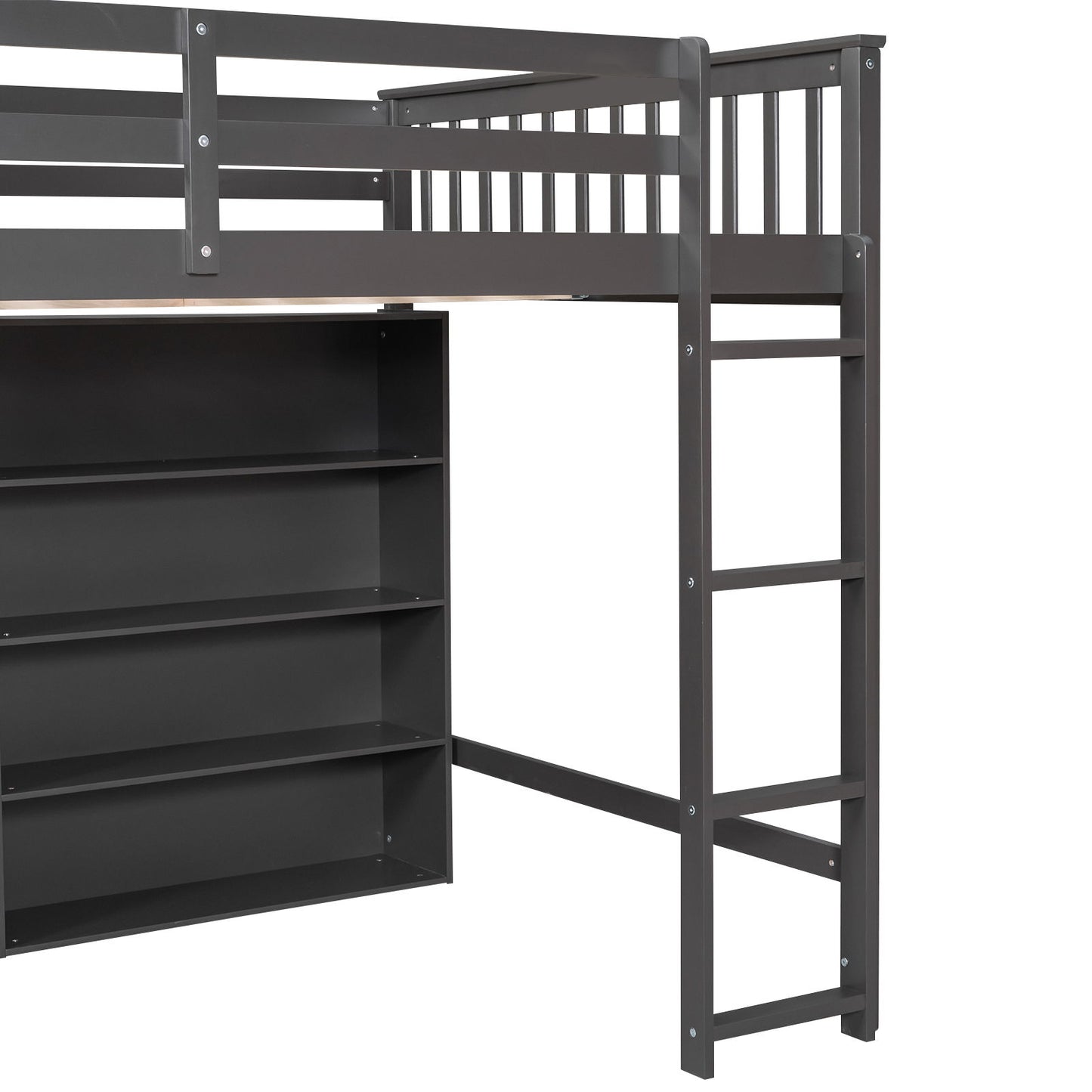 Loft Bed With 8 Open Storage Shelves And Built In Ladder - The Sleep Loft - Online Mattress Showroom NYC