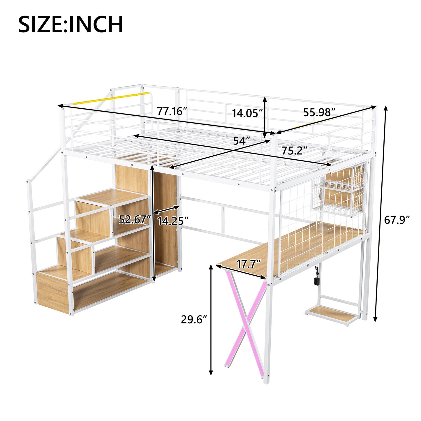 Loft Bed With Built In Work Station, Wardrobe, Storage Staircase And LED - The Sleep Loft - Online Mattress Showroom NYC