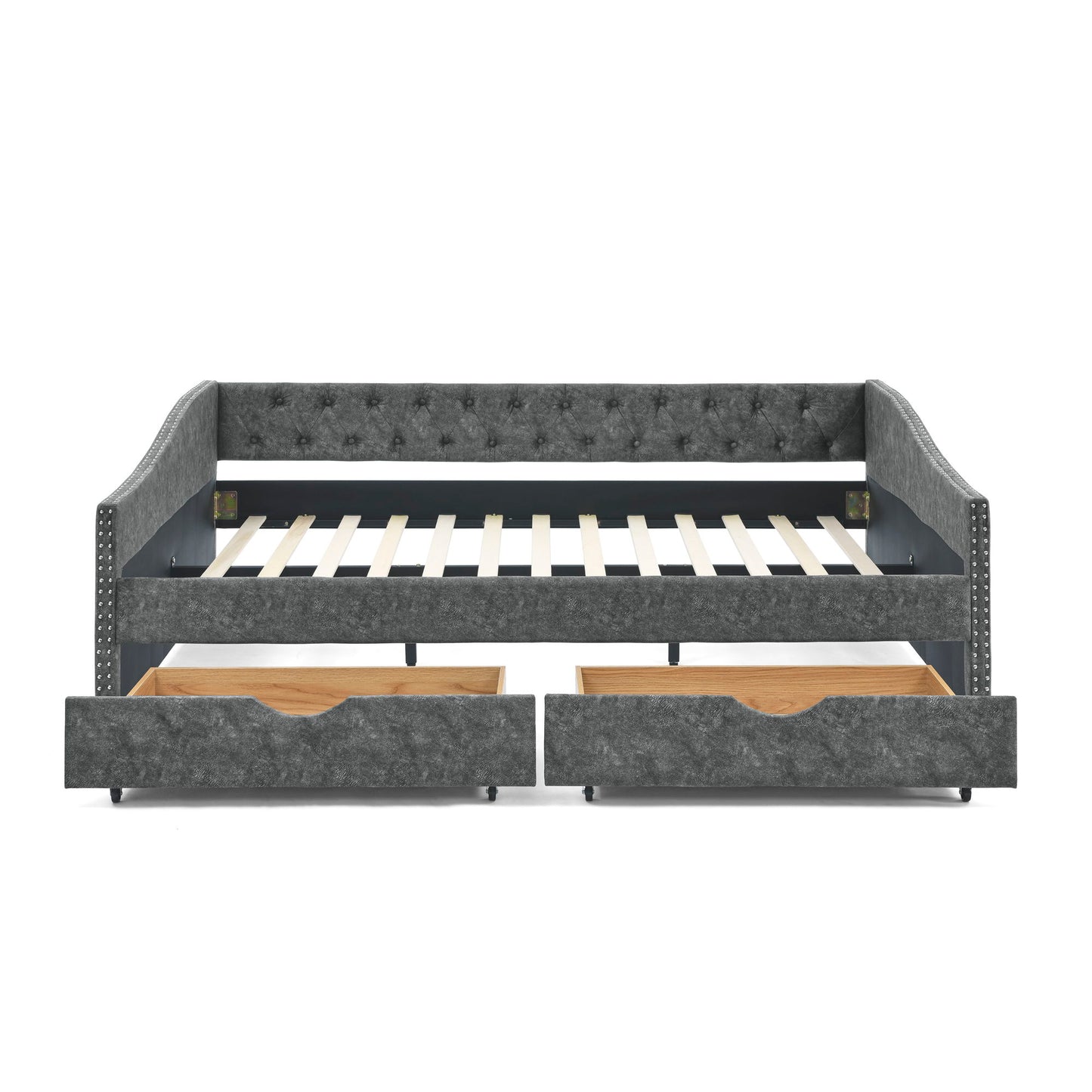 Upholstered Tufted Daybed With Drawers, Waved Arms - The Sleep Loft - Online Mattress Showroom NYC