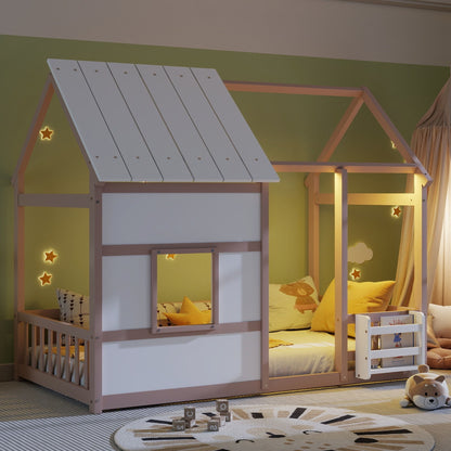 House Floor Bed With 7 Color LED Light, Built In Bookshelf - The Sleep Loft - Online Mattress Showroom NYC