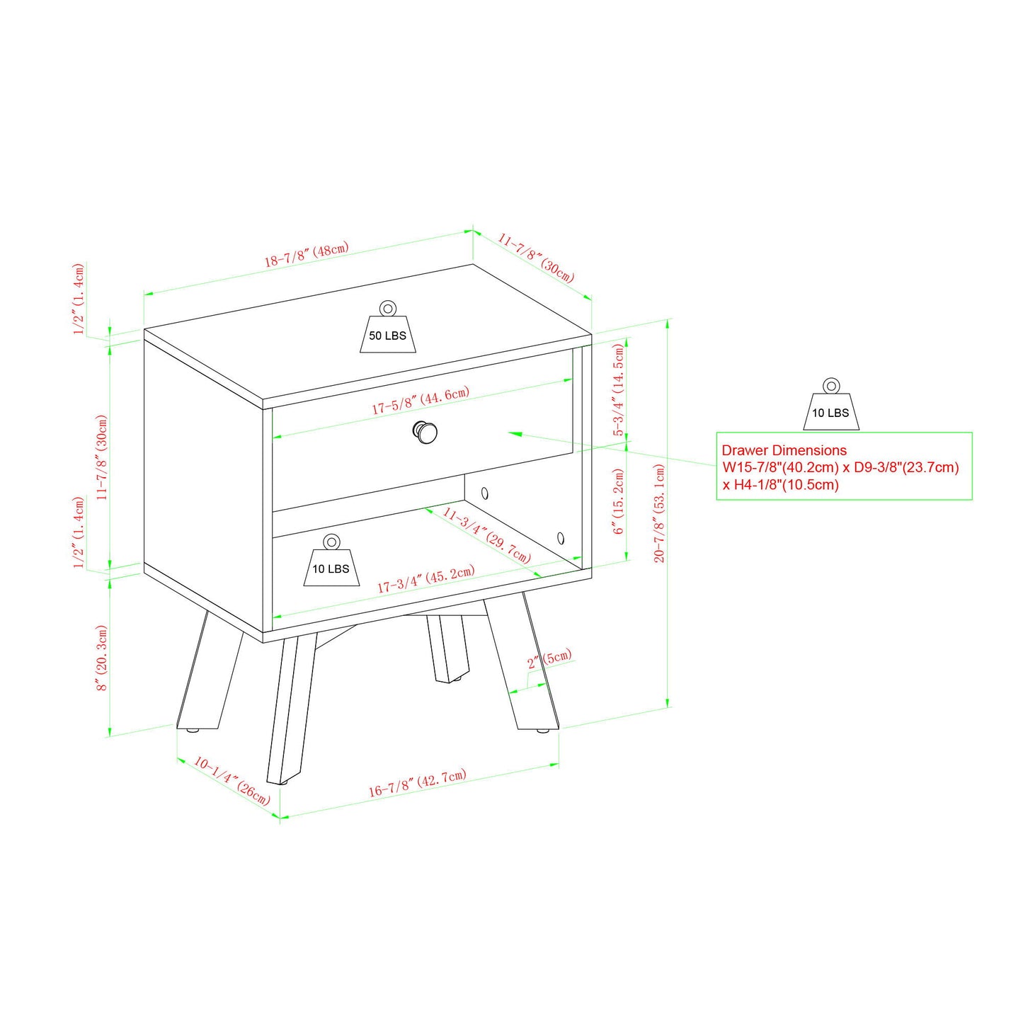 Mid-Century Modern Minimalist 1 Drawer Nightstand - The Sleep Loft - Online Mattress Showroom NYC