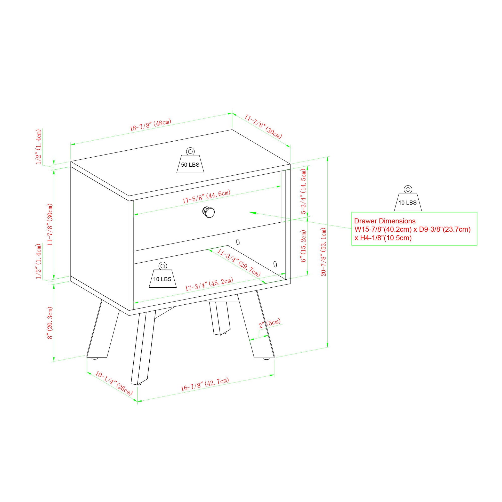 Mid-Century Modern Minimalist 1 Drawer Nightstand - The Sleep Loft - Online Mattress Showroom NYC