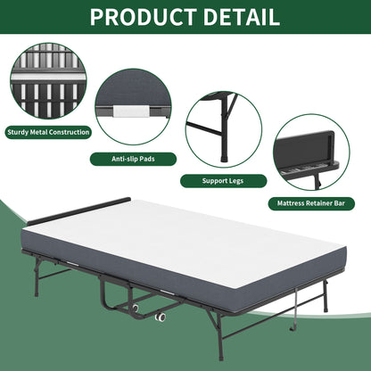 Twin Wide Folding Bed With Adjustable Headboard, Extra Long Rollaway For Tall People, Memory Foam Mattress - Black - The Sleep Loft - Online Mattress Showroom NYC