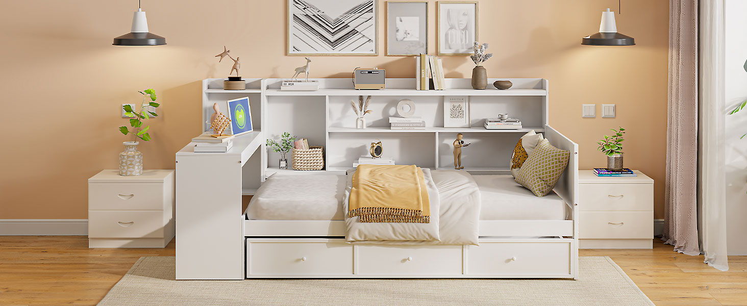 Daybed With 3 Drawers USB Ports And Desk - The Sleep Loft - Online Mattress Showroom NYC