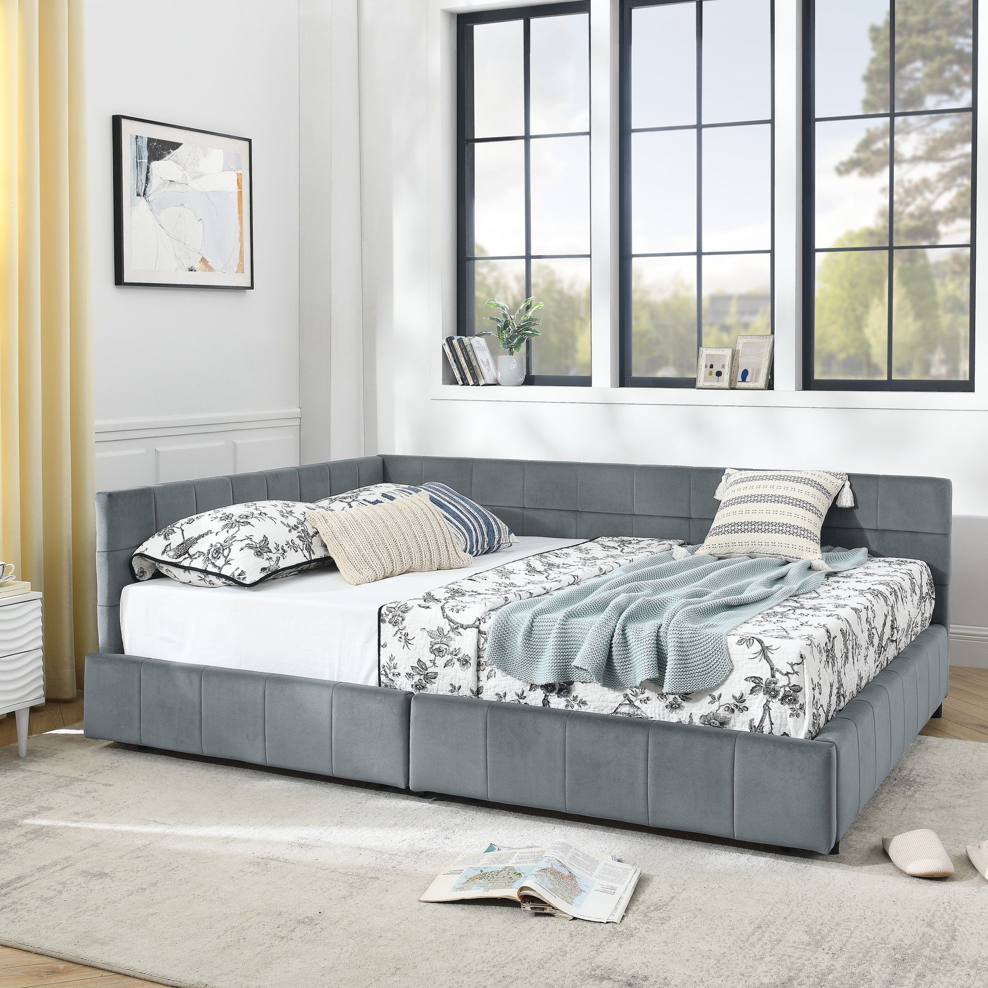 Mid-Century Storage Upholstered Tufted Bed Frame With Backrest And Armrests - The Sleep Loft - Online Mattress Showroom NYC