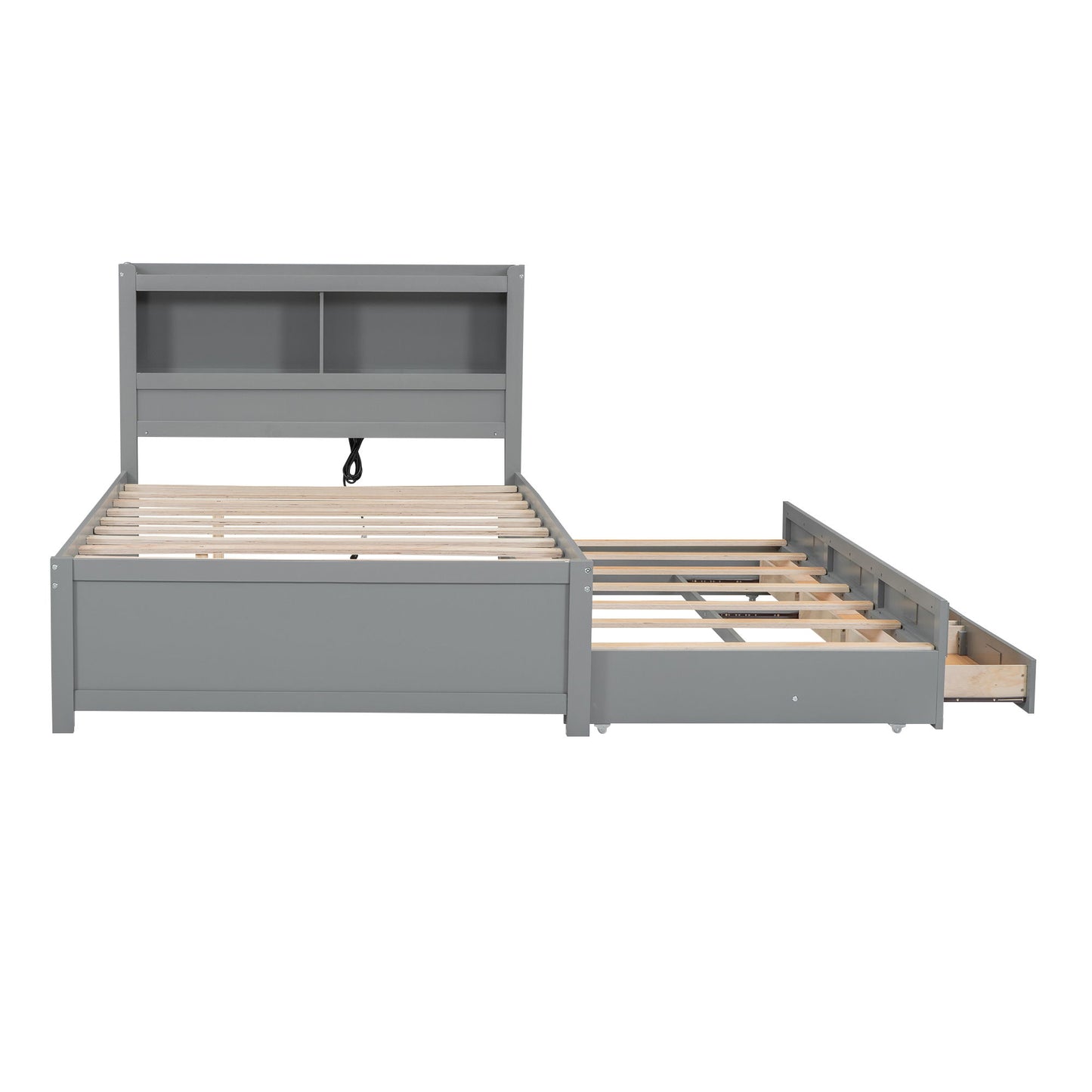 Full Size Platform Bed With Trundle, Drawers, USB Ports And Built In Shelves - Gray - The Sleep Loft - Online Mattress Showroom NYC