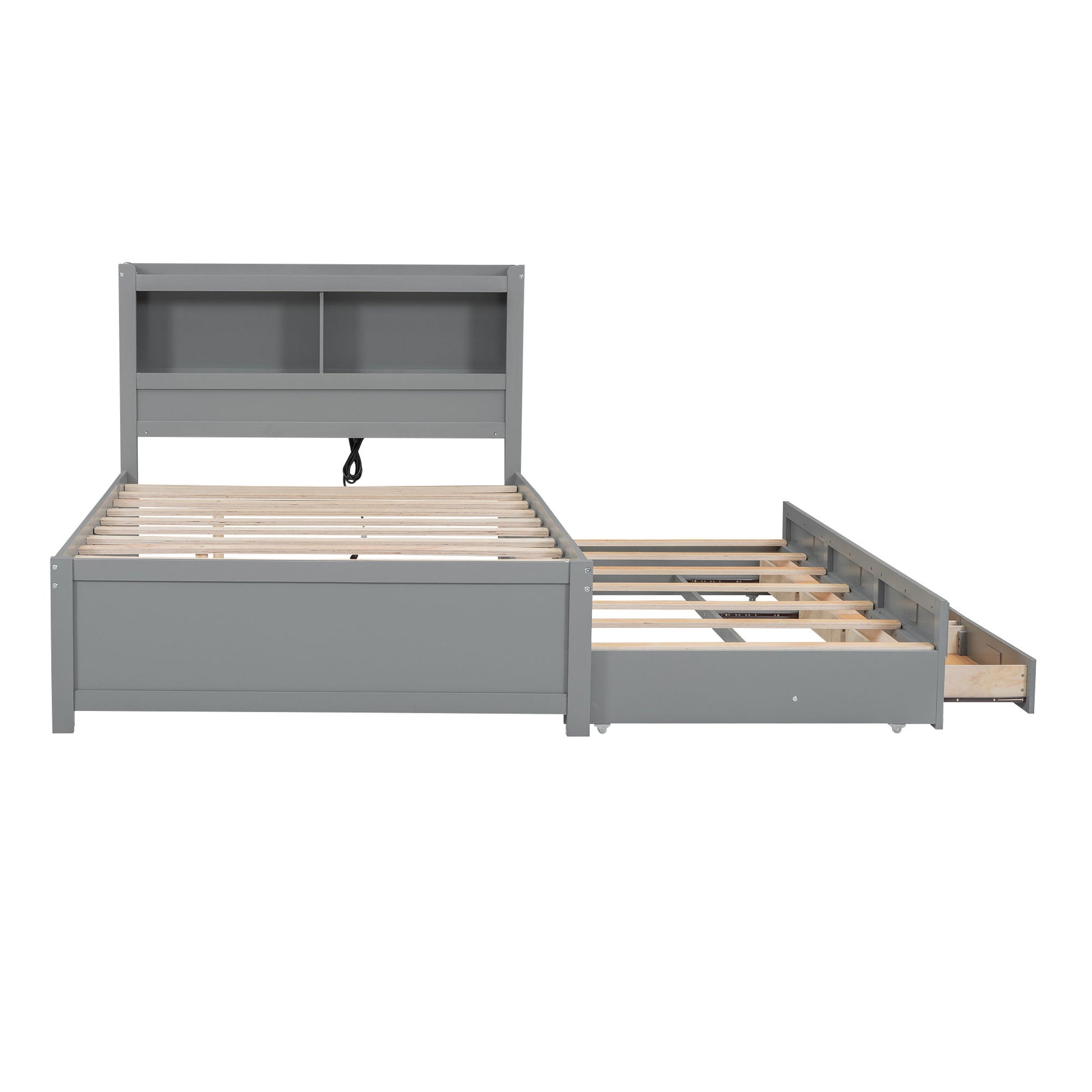 Full Size Platform Bed With Trundle, Drawers, USB Ports And Built In Shelves - Gray - The Sleep Loft - Online Mattress Showroom NYC