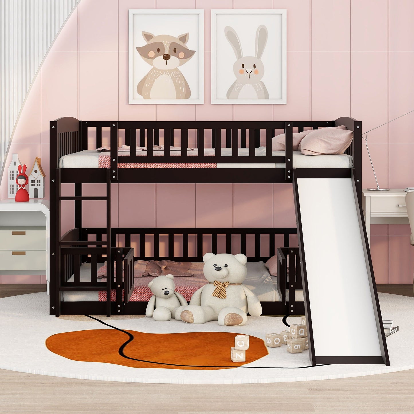Low Bunk Bed With Slide, Fence And Ladder - The Sleep Loft - Online Mattress Showroom NYC