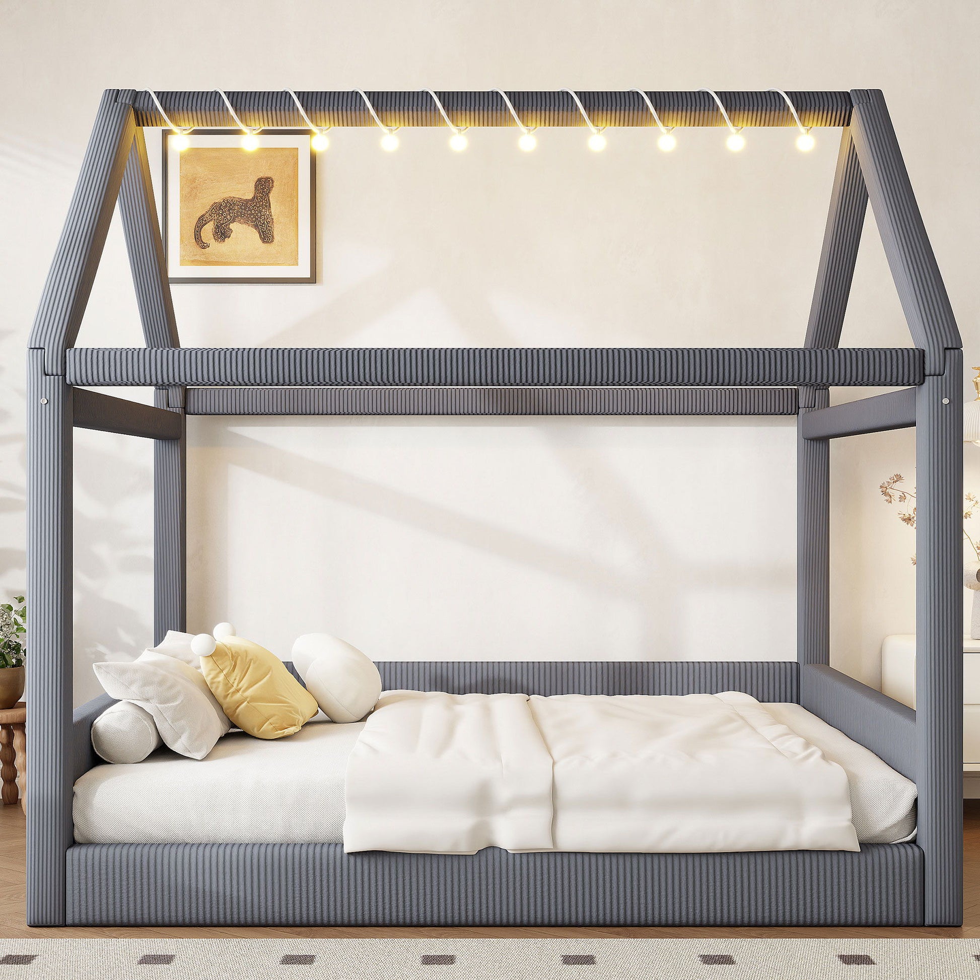 Upholstered House Style Daybed With LED Light Strips - The Sleep Loft - Online Mattress Showroom NYC