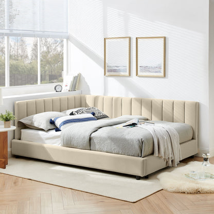 Mid-Century Upholstered Tufted Bed Frame With Backrest And Armrests - The Sleep Loft - Online Mattress Showroom NYC