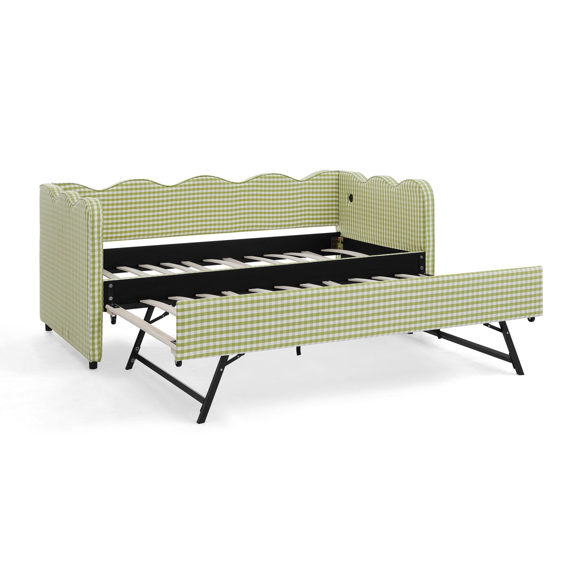 Gingham Daybed With USB Charging Port, Wave-Shaped Design - The Sleep Loft - Online Mattress Showroom NYC