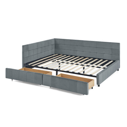 Mid-Century Storage Upholstered Tufted Bed Frame With Backrest And Armrests - The Sleep Loft - Online Mattress Showroom NYC