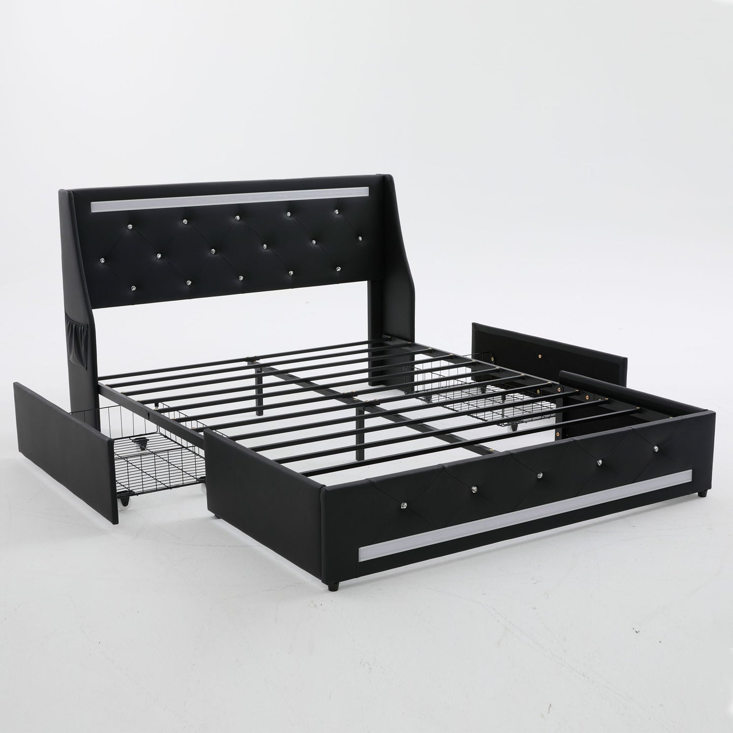 Wingback Upholstered Bed Frame With LED Lights, Charging Station - The Sleep Loft - Online Mattress Showroom NYC