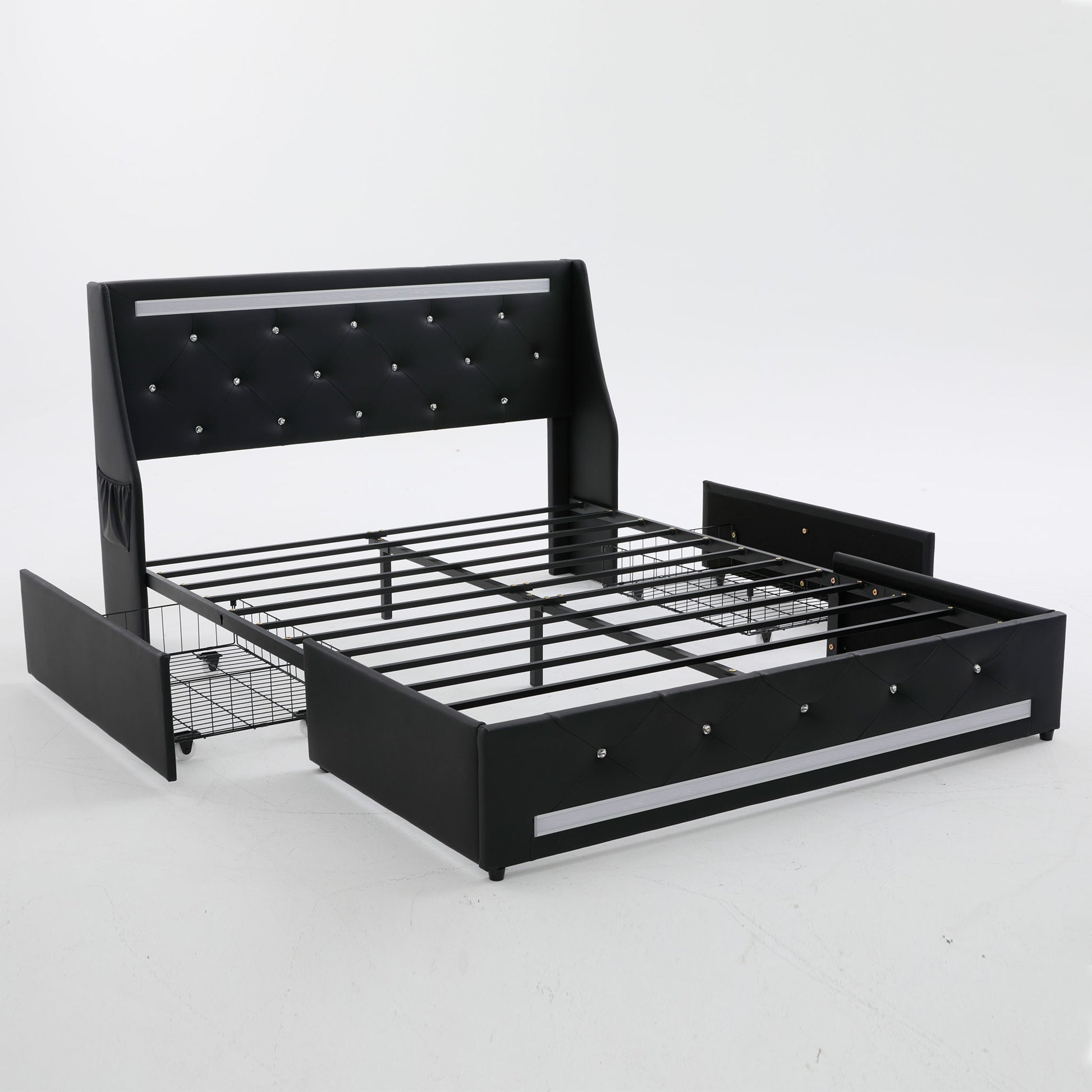 Wingback Upholstered Bed Frame With LED Lights, Charging Station - The Sleep Loft - Online Mattress Showroom NYC