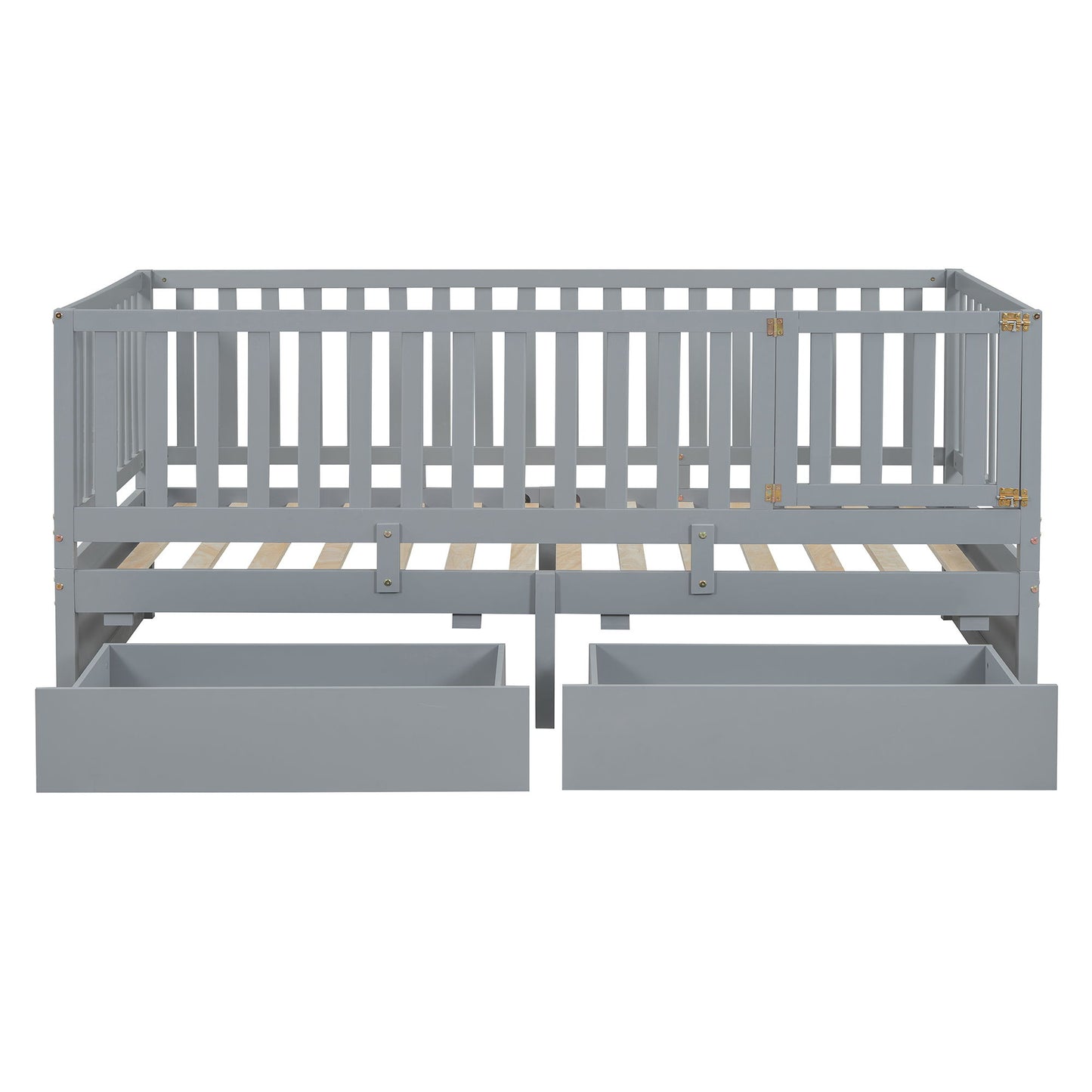 Daybed With Fence Guardrails And 2 Drawers, Split Into Independent Floor Bed & Daybed - The Sleep Loft - Online Mattress Showroom NYC