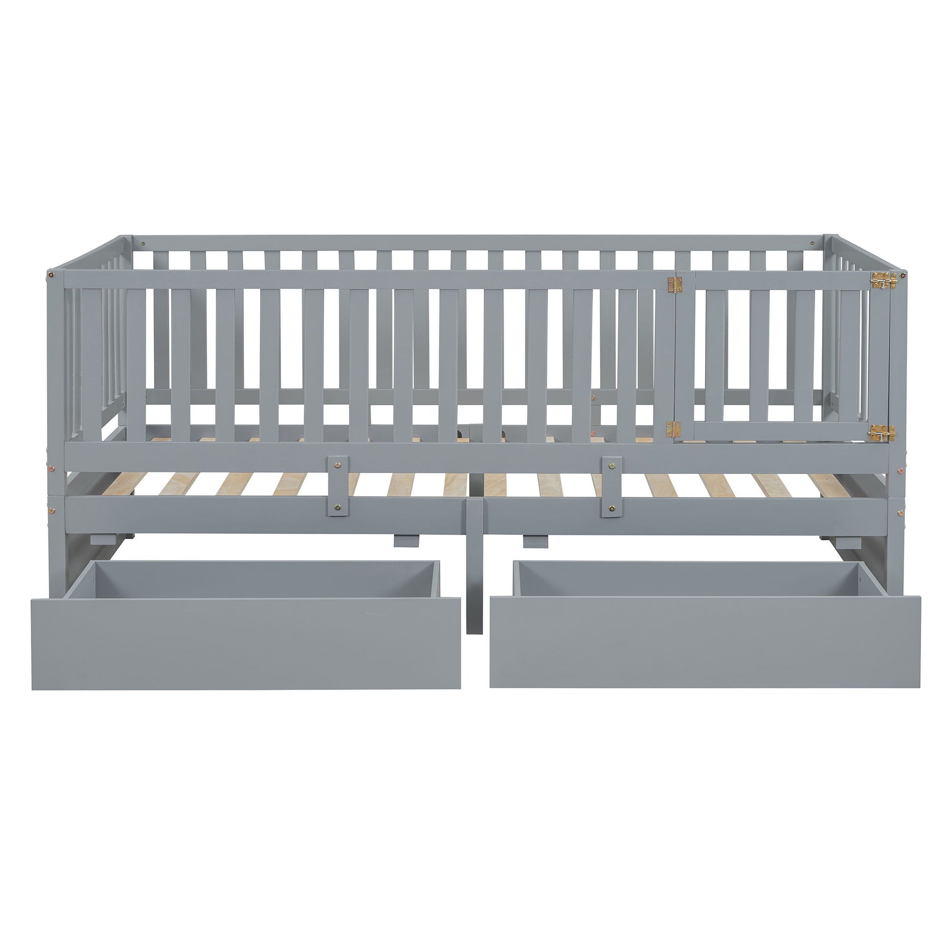 Daybed With Fence Guardrails And 2 Drawers, Split Into Independent Floor Bed & Daybed - The Sleep Loft - Online Mattress Showroom NYC