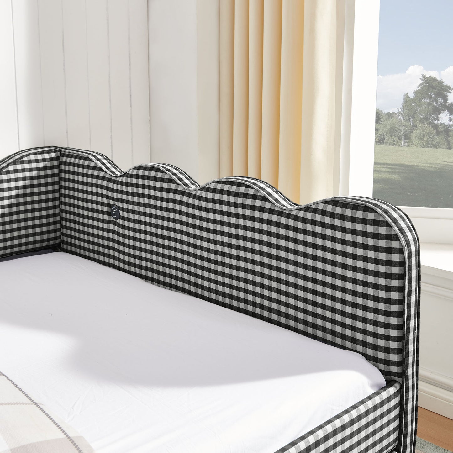 Gingham Daybed With USB Charging Port, Wave-Shaped Design - The Sleep Loft - Online Mattress Showroom NYC