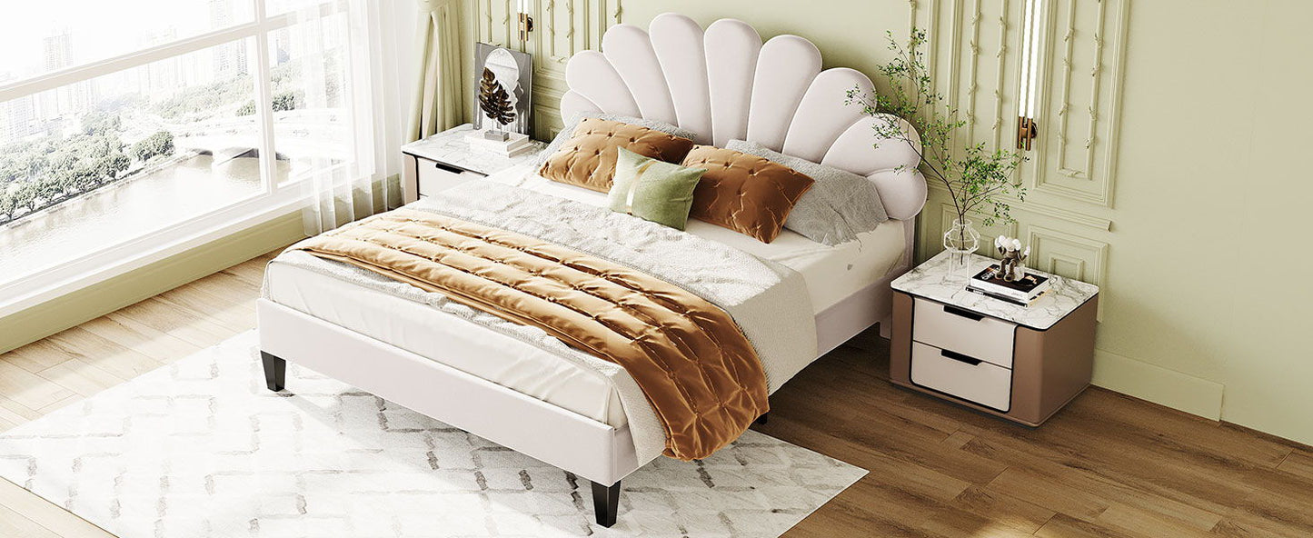 Upholstered Platform Bed With Flower Pattern Velvet Headboard - The Sleep Loft - Online Mattress Showroom NYC