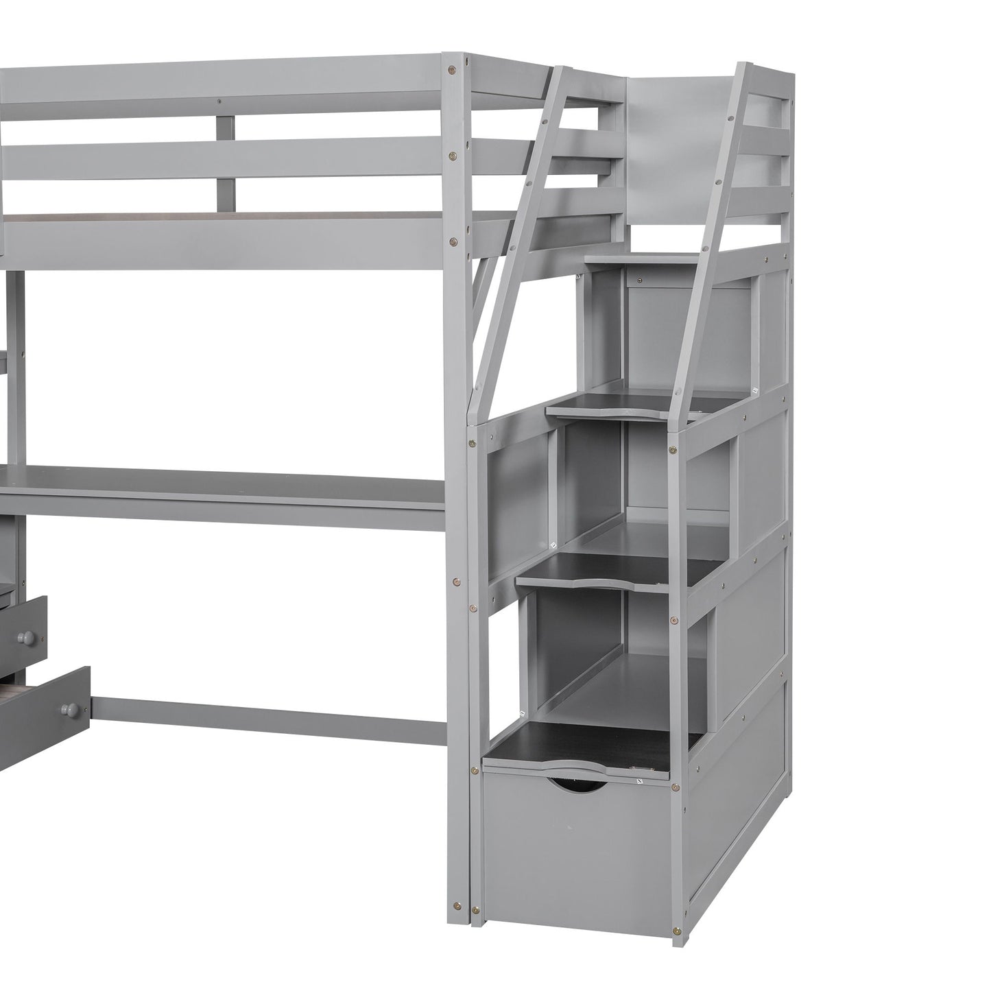 Loft Bed With Desk, Shelves, 2 Drawers, Storage Staircase - The Sleep Loft - Online Mattress Showroom NYC