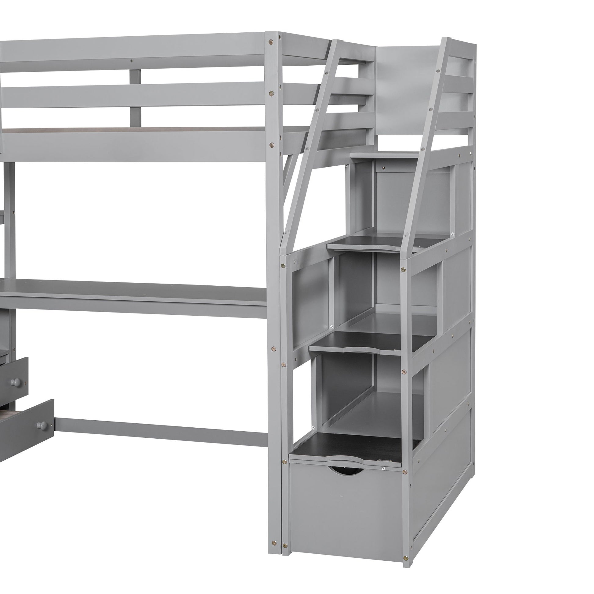 Loft Bed With Desk, Shelves, 2 Drawers, Storage Staircase - The Sleep Loft - Online Mattress Showroom NYC