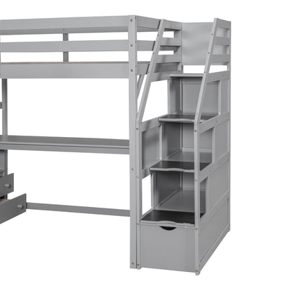 Loft Bed With Desk, Shelves, 2 Drawers, Storage Staircase - The Sleep Loft - Online Mattress Showroom NYC